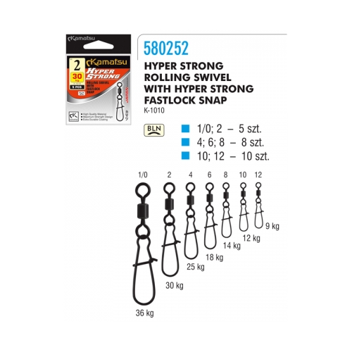 HYPER STRONG ROLLING SWIVEL WITH FASTLOCK SNAP 10 K-1010 OP. 10SZT
